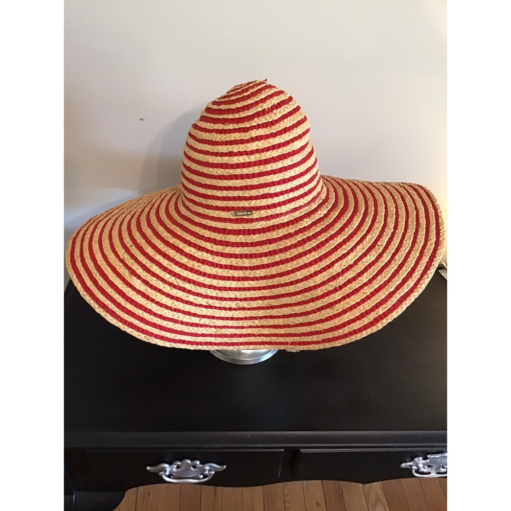 Calvin Klein Striped Floppy Beach Straw Sun Hat wide brimmed